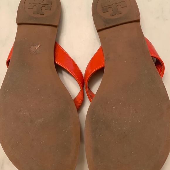 Tory Burch Flame Red/Orange Leather Flip Flops - Picture 3 of 5